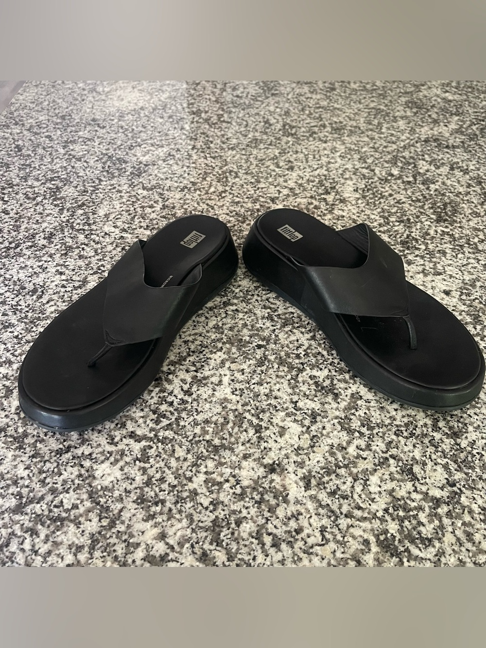 FitFlop F-Mode Leather Flatform Toe-Post Sandals platform Black Size 9 Orthotic - Picture 4 of 8